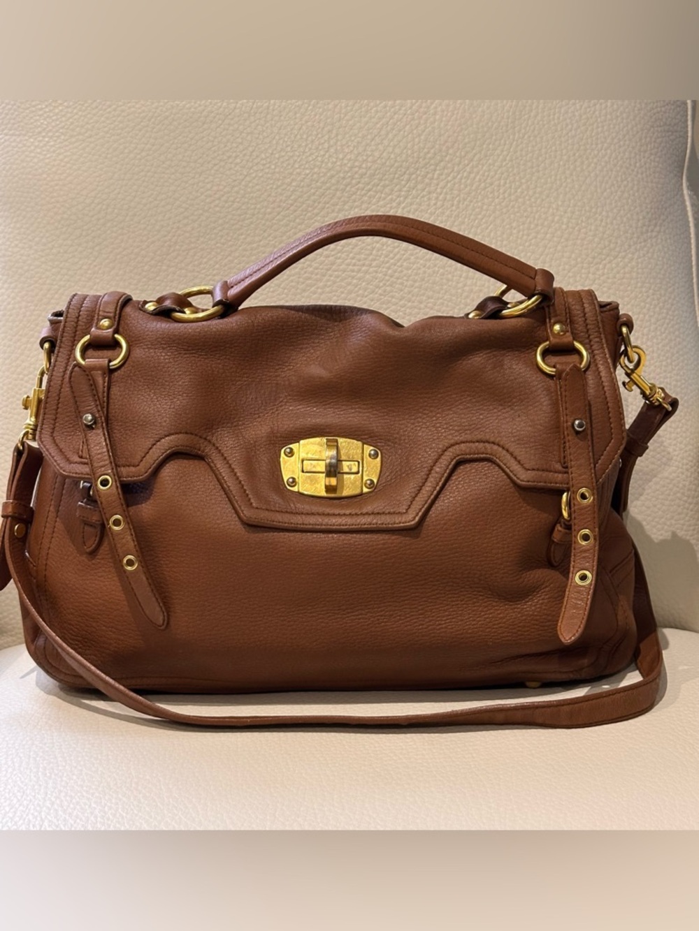 Miu Miu Cervo Paloma Brown with Gold Hardware